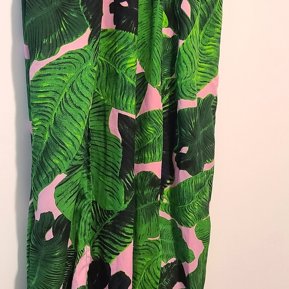 Palm Tree Leaves Pink Green Double Slit Halter Dress - Picture 4 of 6